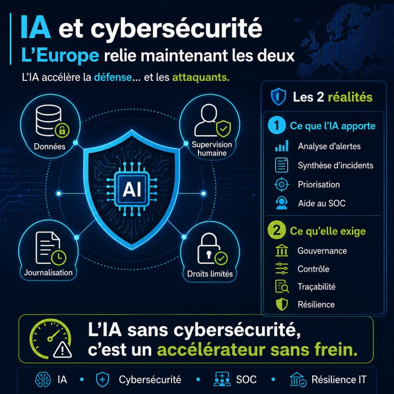 Illustration de l'article L’IA et la cybersécurité : l’Europe veut maintenant relier les deux Pendant longtemps, l’IA a été présentée comme un sujet d’innovation.